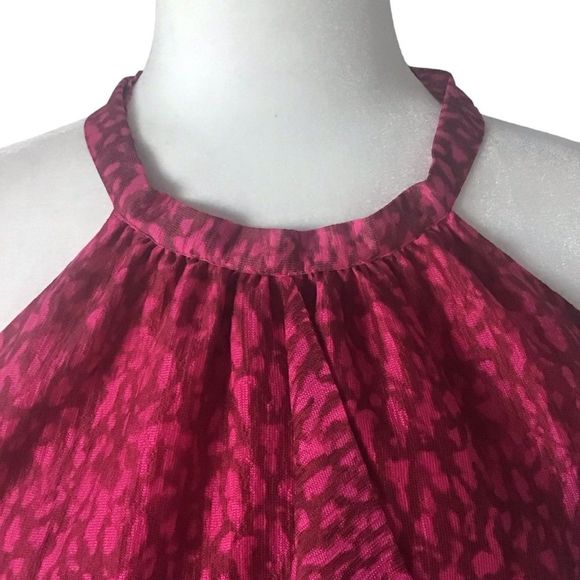 ANN TAYLOR Halter Top Silk Fuchsia Brown Sleeveless Flutter Front Lined Size 12 - Picture 2 of 8